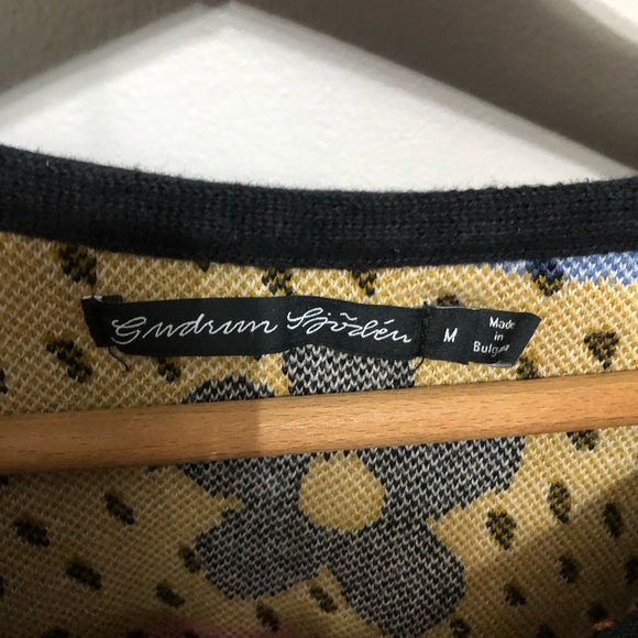 Gudrun Sjoden Black White Bird Colorful Pullover Sweater Size M - Picture 2 of 5